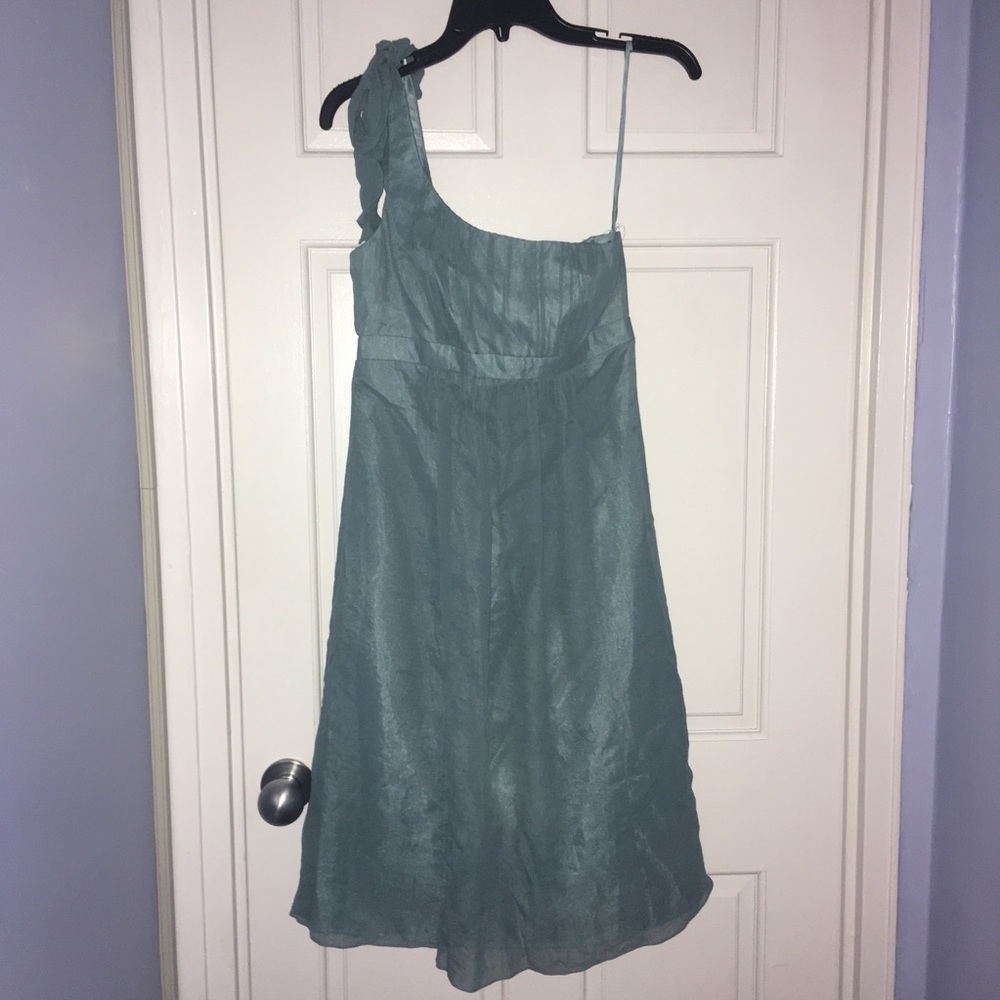 Melissa Sweet blue silk one shoulder dress, 4